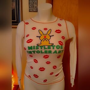 🎄 Jim Benton Happy Bunny “Mistletoe Intolerant” Christmas Long Sleeve–Size L 💋